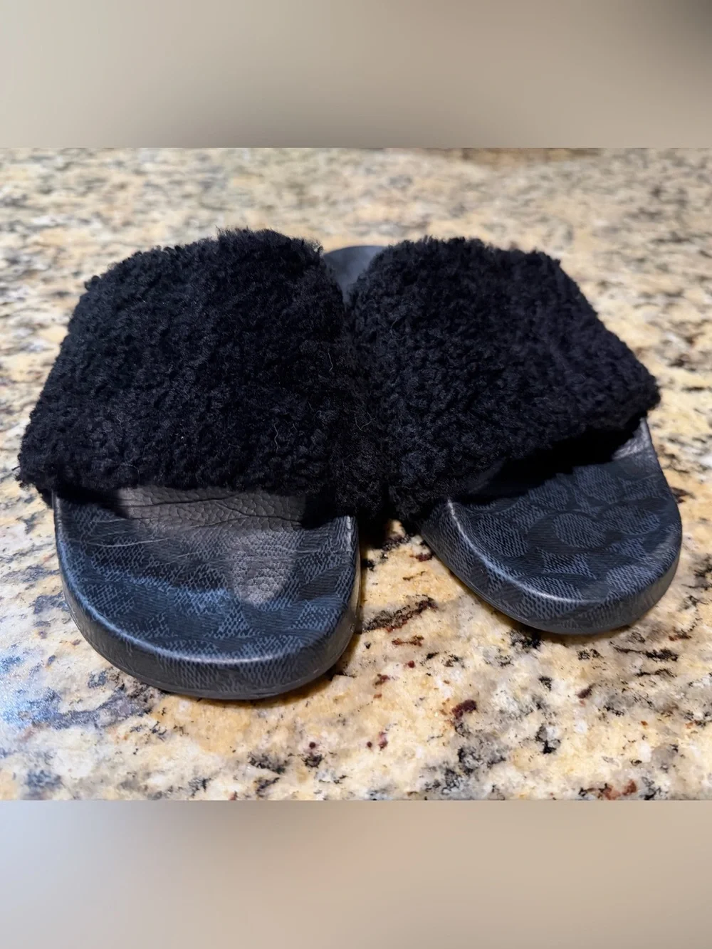 Coach Black Shearling fuzzy Slide Sandals